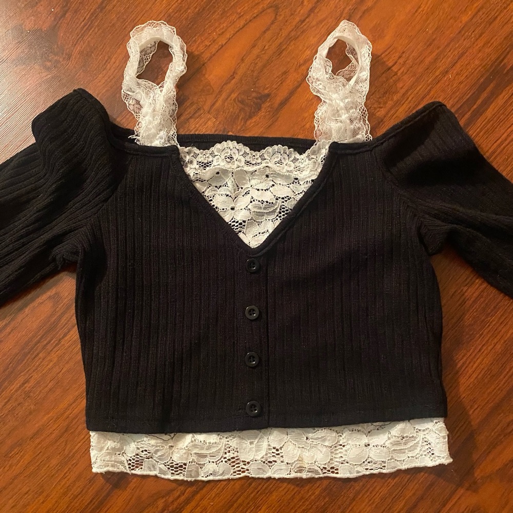 y2k vintage lace trim top